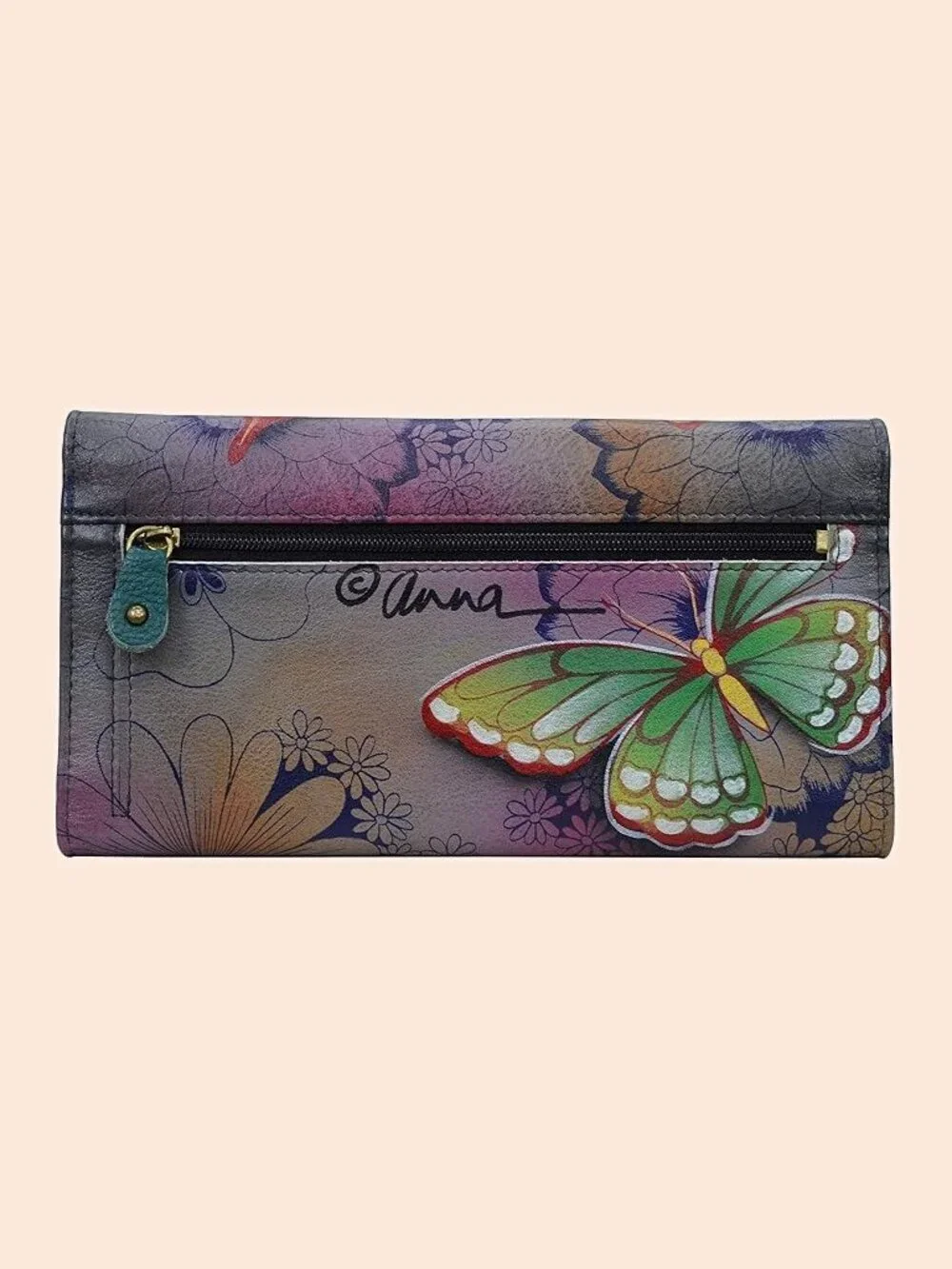 Anna by Anuschka Hand Painted Leather Butterfly Wallet Trifold EUC - Picture 3 of 8